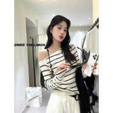 批发天猫抖音质量秋季设计感慵懒简约斜肩设计感打底针织衫新款上衣