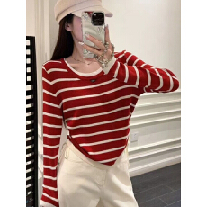 批发【本命年新年红】显瘦<b class='q'>长袖</b><b class='q'>t</b><b class='q'>恤</b>打底衫2026春秋季新款韩系百搭上衣