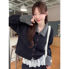 批发<b class='q'>韩版</b>宽松显瘦设计感条纹POLO领针织衫女<b class='q'>长袖</b>2026新款慵懒外搭上衣