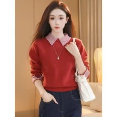 批发【本命年新年红】POLO领<b class='q'>假两件</b><b class='q'>针织衫</b>2026秋冬撞色高级感内搭上衣