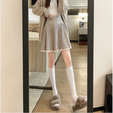 包心纱甜美蕾丝花边百褶裙秋季新款高腰显瘦A字裙针织半身裙