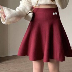 批发圣诞红新年红针织蓬蓬裙秋<b class='q'>冬</b>高腰宽松毛线伞裙半身裙A字短裙