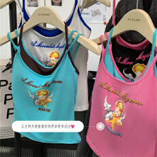 批发美式假两件带胸垫外穿辣妹吊带背心夏日女装修身百搭时尚美背上衣