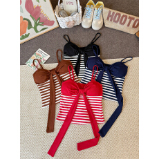 批发韩版条纹系带吊带背心女夏季内搭带胸垫修身显瘦性感辣妹抹胸上衣