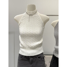 批发美式灰色挂脖无袖<b class='q'>背心</b><b class='q'>女</b>夏外穿2026新款内搭毛衣露背针织吊带上衣