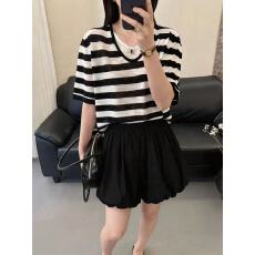 批发S- XL薄款假两件条纹<b class='q'>半袖</b>冰丝针织短袖t恤<b class='q'>女</b>2026新款宽松显瘦上衣