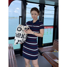 批发学院风撞色条纹短袖针织<b class='q'>连衣裙</b>女夏季<b class='q'>修身</b>显瘦短时尚减龄短款裙子