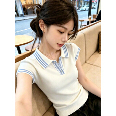 批发80-200斤内可穿大码女装S-XXXL韩系时尚polo领撞色条纹短袖针织女