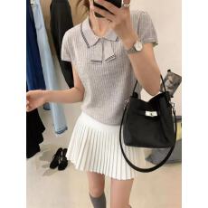 批发S- XL2026春季新款polo领短袖针织衫女时尚减龄显瘦设计感上衣