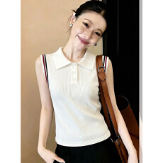 韩版简约polo领针织背心女夏外穿设计感修身显瘦休闲气质无袖上衣