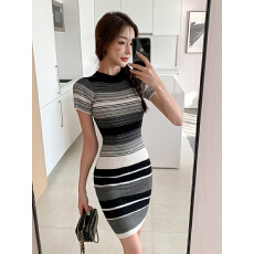 批发韩国东大门女装夏季时尚新款修身显瘦包臀短裙内搭条纹<b class='q'>针织</b><b class='q'>连衣裙</b>