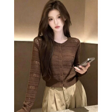 批发韩系镂空针织开衫毛衣<b class='q'>外套</b>女秋装2026<b class='q'>新款</b>今年流行爆款针织衫上衣