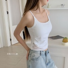 批发实价不退2025夏人棉拼接蕾丝美背可舒适打底背心<b class='q'>文胸</b>一体吊带上衣