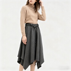 批发2025秋冬新款<b class='q'>时尚</b>松紧腰呢料不规则爆款半身裙显瘦下摆A字裙垂坠