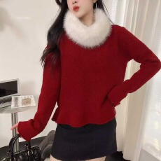 批发韩系甜美风软糯<b class='q'>兔毛</b>绒套头<b class='q'>毛衣</b>2025秋冬新款毛绒围脖慵懒保暖上衣