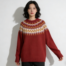 批发圣诞假日北欧费尔岛复古毛衣2023秋冬新款<b class='q'>宽松</b>上衣慵懒针织衫女