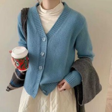 批发2025年春秋冬新款装开衫女V领针织毛衣外搭<b class='q'>韩版</b>宽松<b class='q'>外套</b>百搭上衣