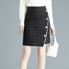 批发格子水晶绒毛织半身裙2025<b class='q'>秋</b>冬季韩版高腰百搭显瘦包臀a字短裙女