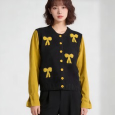 批发早春假两件拼色长袖针织开衫单排扣女爆款潮流圆领宽松<b class='q'>百搭</b>上衣