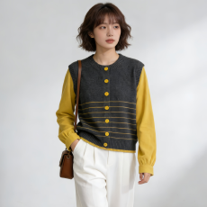 批发时尚洋气文艺风针织假两件开衫女2026早春季韩系新款撞色上衣<b class='q'>毛衣</b>