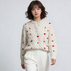 批发韩国东大门爱心麻花毛衣女秋冬长袖宽松复古百搭设计感针织衫<b class='q'>上衣</b>