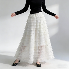 批发2026早春季<b class='q'>新款</b>网纱层层蛋糕中长裙高腰显瘦百搭韩版波点半身裙女