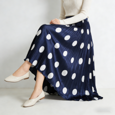 批发2026早春新款百褶缎面高腰松紧腰复古宽松百搭长款a字波点半身裙