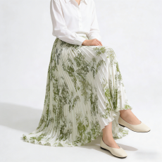 批发2026<b class='q'>新款</b>垂感百褶裙女春中长款高腰a字裙山水画简约百搭半身长裙
