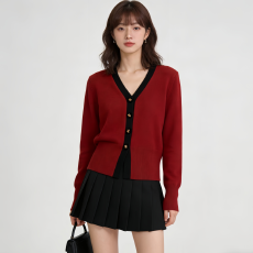 批发小香风V领丝绒小马扣针织开衫女<b class='q'>欧洲站</b>2026早春新女装毛衣外套潮