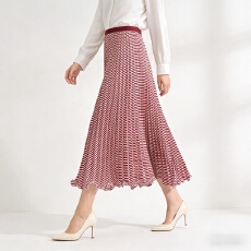 批发2026早春新款垂感<b class='q'>百褶</b>裙中长款高腰a字裙斜条纹简约百搭半身长裙