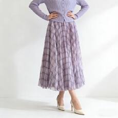 批发2026春夏季格纹印花网纱半身裙女高腰显瘦A字长裙休闲褶皱大摆裙