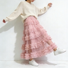 批发实拍 网纱半身裙女2026春季新款甜美拼接仙女裙大摆蓬蓬蛋糕裙子