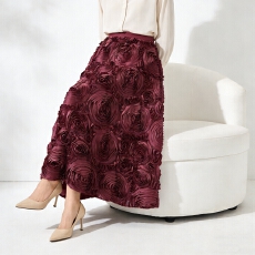 批发2026春新款法式<b class='q'>气质</b>立体花玫瑰花朵大摆半身裙高腰显瘦韩版A字裙