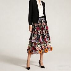 批发2026早春夏新款轻奢超重工立体绣花<b class='q'>复古</b>时尚百搭高腰A字半身裙