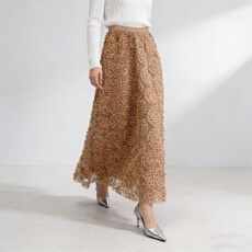 2026早春秋新款立体玫瑰花朵网纱半身裙高腰a字裙纱裙时尚长裙女