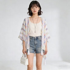 批发针织披肩空调衫镂空披肩女外搭新款民族风拍照氛围感针织流苏开衫