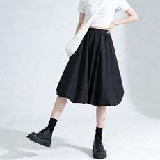 批发2026纯色半身裙女春<b class='q'>夏季</b>款高腰松紧要百搭宽松休闲中长款花苞裙