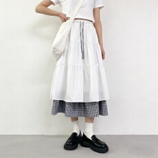 批发2026春<b class='q'>夏季</b>新款胖mm大码气质设计感双层荷叶边遮肚显瘦系带半身裙