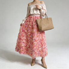 批发韩系温柔风立体玫瑰高腰显瘦蓬松重工花朵仙女纱裙小众设计感<b class='q'>气质</b>