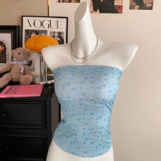 批发2026<b class='q'>春</b>夏新款纯欲风碎花露背抹胸甜酷感一字围美背修身打底上衣女