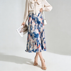 批发彩墨花三宅风百褶垂感大摆水波浪边高腰遮肉显瘦通勤气质<b class='q'>半身裙</b>女