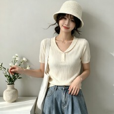 批发法式老钱风polo领短袖套头针织<b class='q'>衫</b>女2026春夏季新款百搭宽松上衣