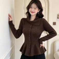 批发韩系秋<b class='q'>冬</b>新款温柔风收腰翻领长袖亮丝毛针织衫显瘦气质通勤毛衣女