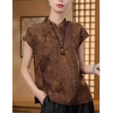 批发2026春夏大码女装微胖mm显瘦立领<b class='q'>T</b><b class='q'>恤</b>新中式国风复古盘扣气质上衣