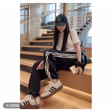 批发-【1801三条杠长裤】夏季松紧腰头裤脚可调节女<b class='q'>装</b>休闲运动裤