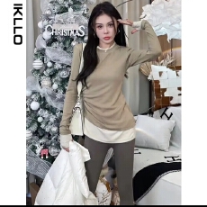 批发大码 内搭打底衫女秋冬新款高级感中长款拼接上衣