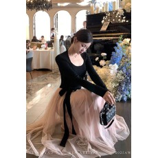 批发EIA一尧坏女人拥有一切撞色<b class='q'>连衣裙</b>女冬显瘦坎肩长袖气质长裙