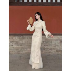 批发凌茜恣禾 雪莲花'新中式套装裙秋冬雪尼尔加绒改良旗袍长袖<b class='q'>连衣裙</b>