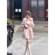 批发早寻婷婷主角珠粉烟岚新中式珍珠系带风衣早秋