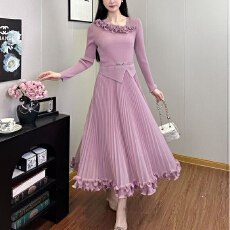 批发<b class='q'>欧美</b>跨境女装新款法式抓乱三宅褶皱连衣裙女重工压褶宽松<b class='q'>大码</b>长裙